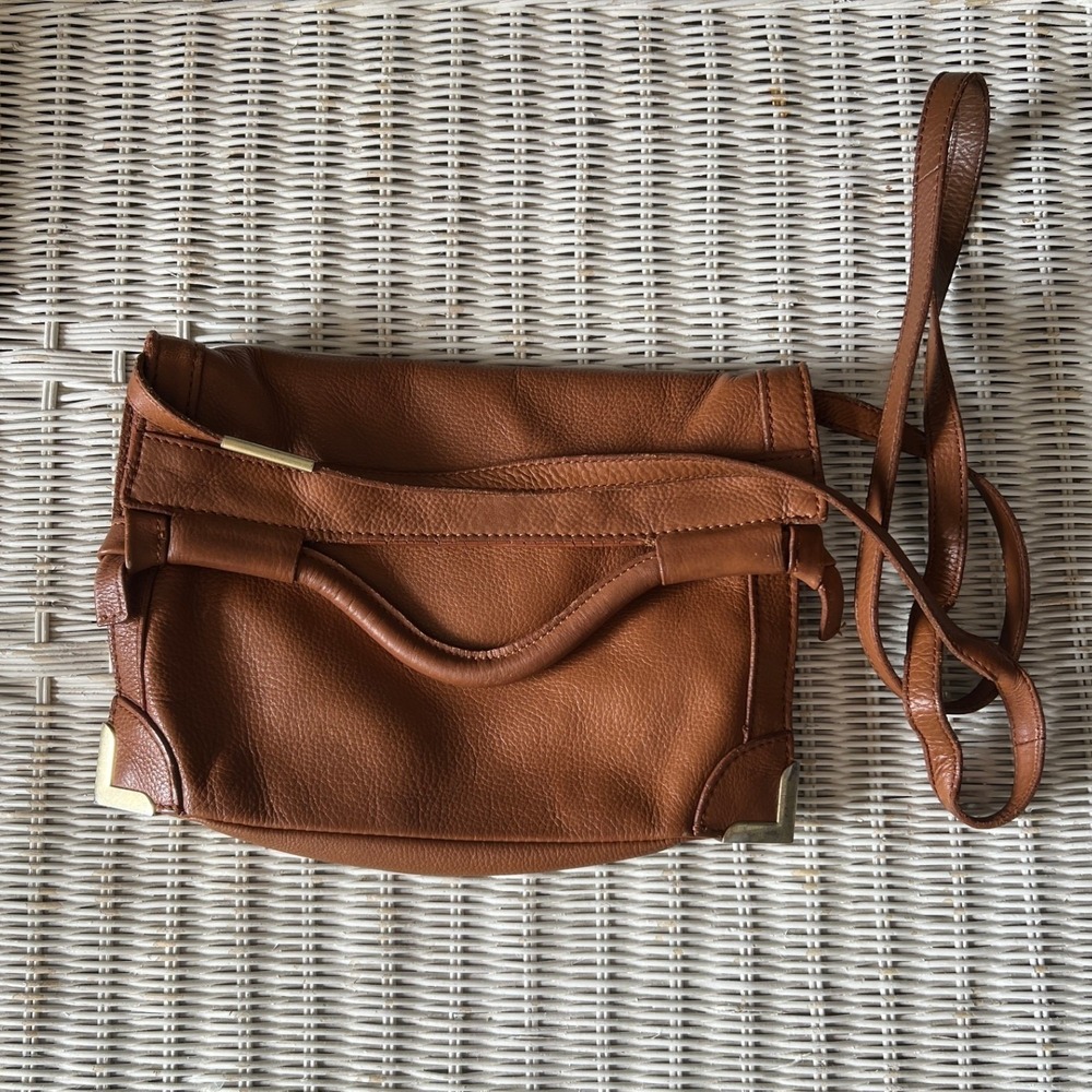 Foley + Corinna Tan Pebbled Leather Crossbody Bag Gold Hardware Cognac Brown